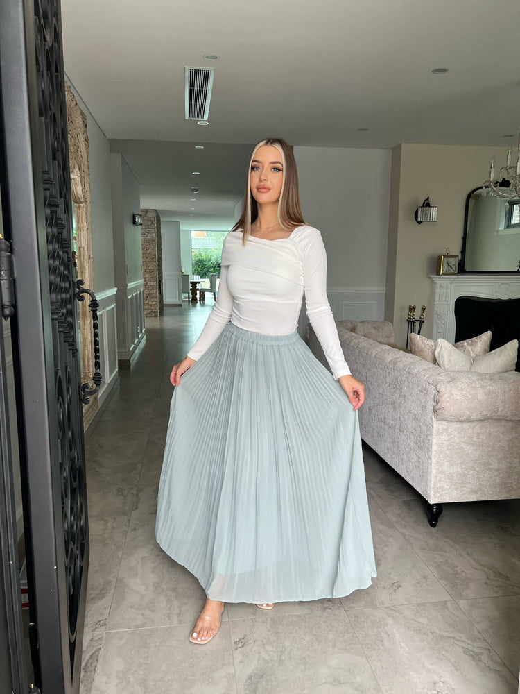 Pleated chiffon maxi skirt blue Clearance