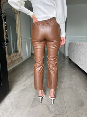 Tan Straight Cut Leather Pants