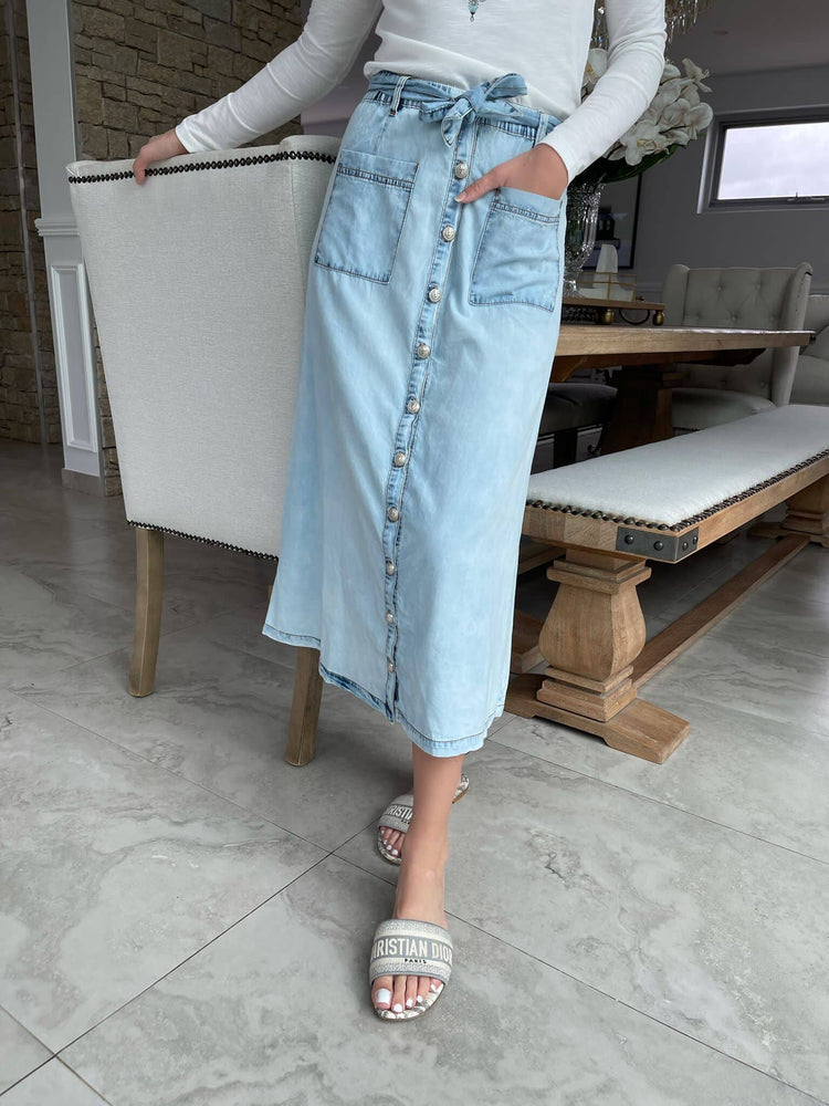 
            
                Load image into Gallery viewer, Washed Denim Skirt
            
        