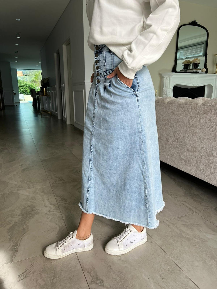 
            
                Load image into Gallery viewer, High Waisted Denim Skirt
            
        