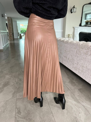 Pleated Glam Leather Skirt